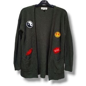 PINK ROSE Women's Army Green Emoji Knit Cardigan